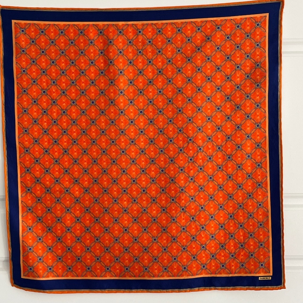 Fabergeβ Vintage 100% Silk 18x18 Scarf Beautiful Jewel Toned Hand Rolled Edges